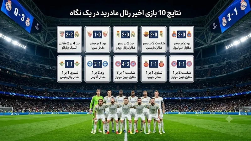 نتایج 10 بازی اخیر رئال مادرید در یک نگاه
